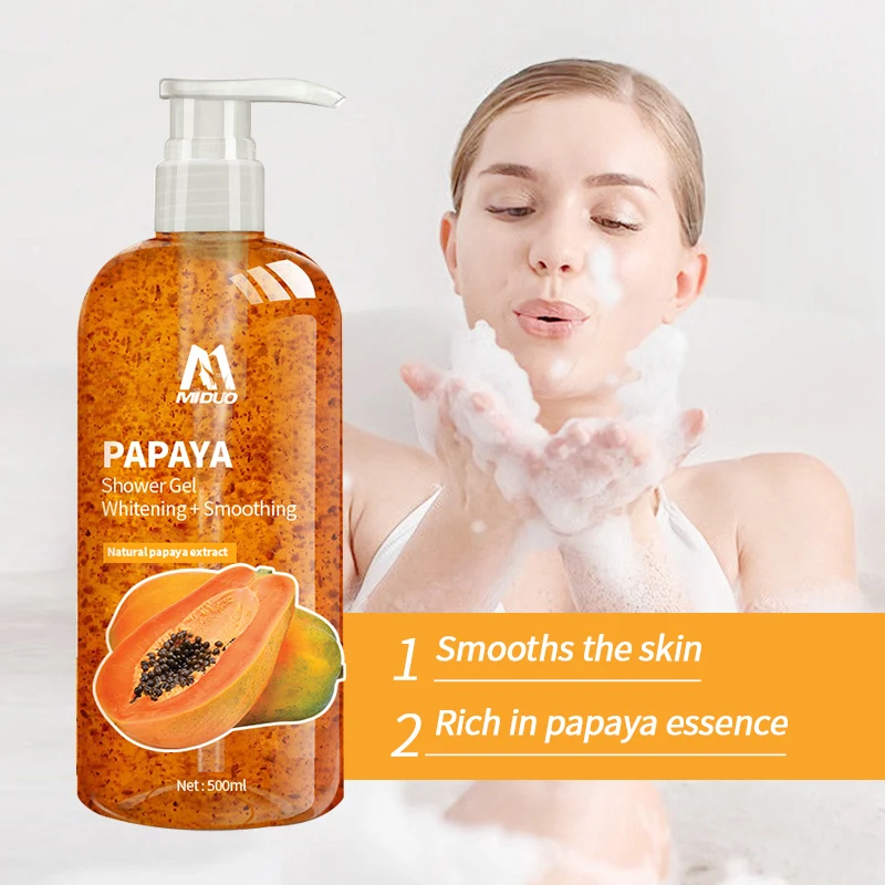 MIDUO Factory OEM Wholesales 500ML Natural Extracts Cleansing Mild Essential Oil Scented Papaya Fragance Moisturizer Shower Gel