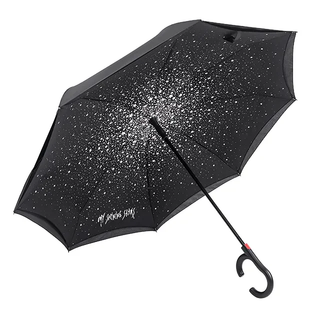 Hot Selling Black Auto Open Minimalist Inverted Umbrella Waterproof Reverse Umbrella With C Handle