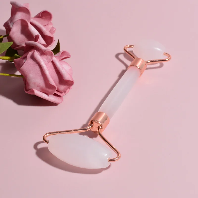 New Arrival Natural Jade Face Roller Set Pink Crystal Quartz Stone Jade Roller Beauty Massager