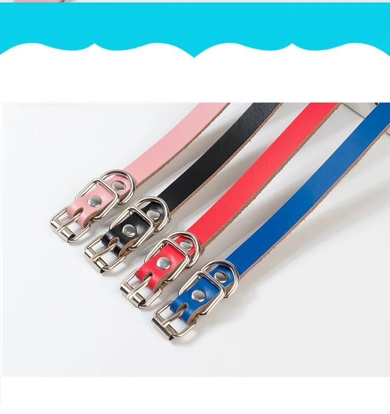 Wholesale Metal Buckle Adjustable Genuine Leather Dog Collars Leather Pet Collars Cow Leather Dog Collar