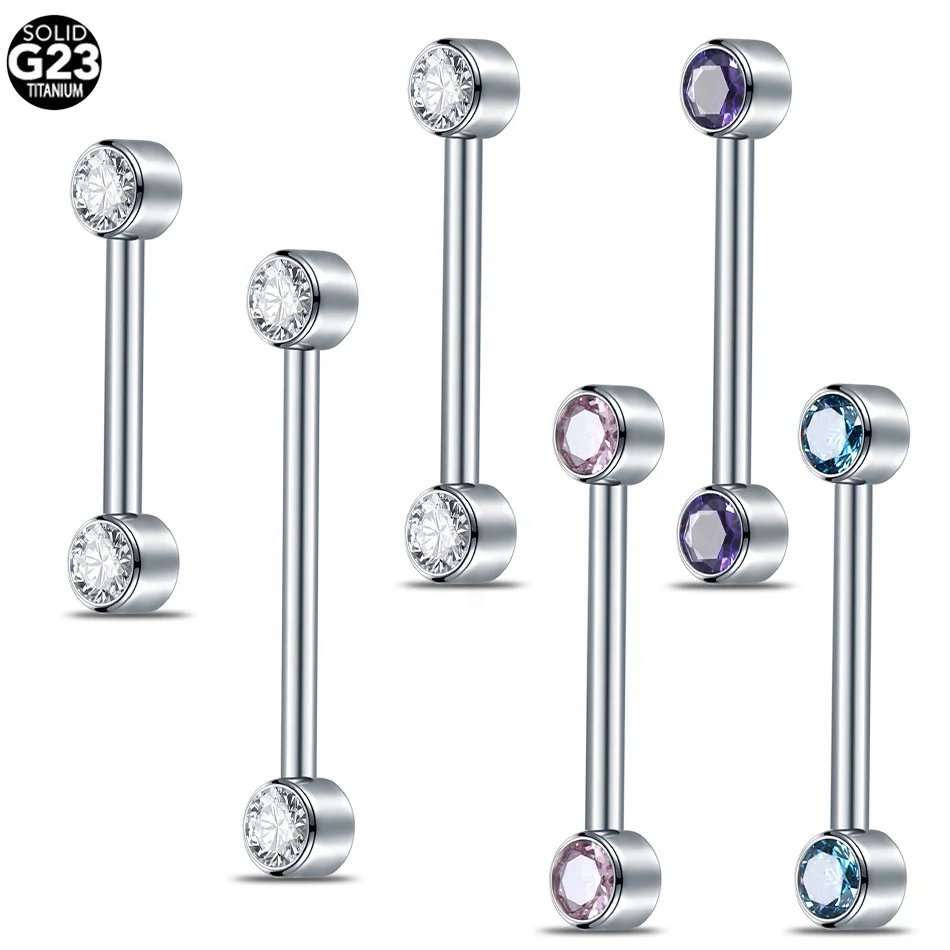 Gaby G23 Titanium Piercing Tongue Nipple  Ring Crystal Internal Threaded Cartilage Earrings Ear Studs Body Jewelry