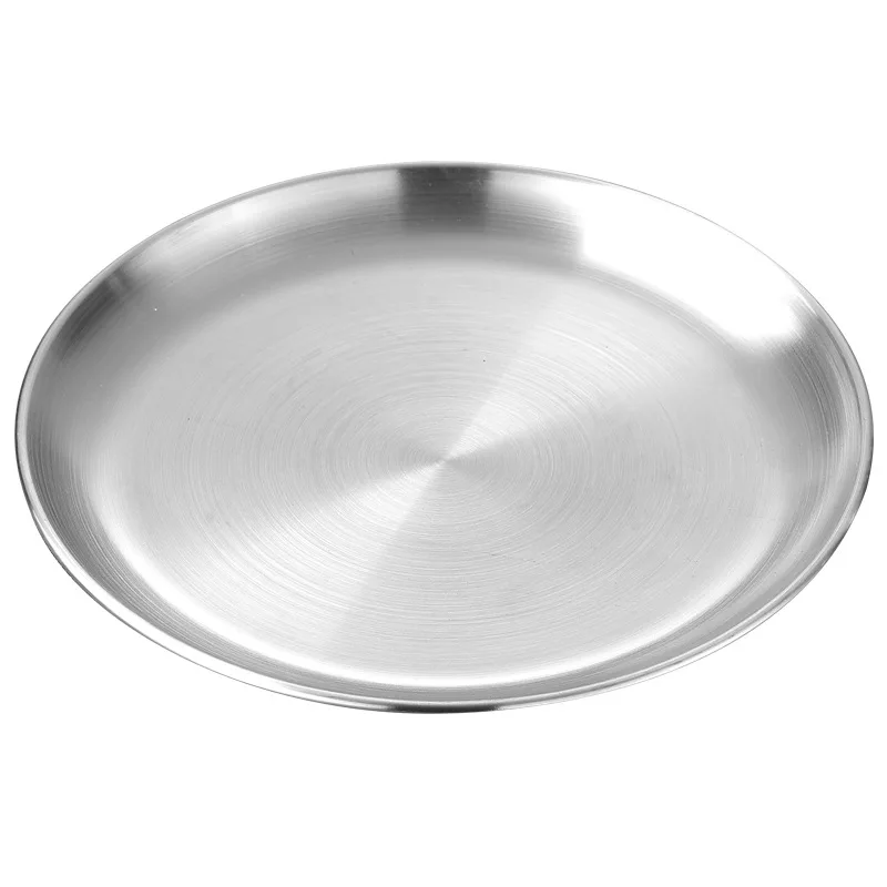 New Arrival Korean Dinner Plate Stainless Steel Korean Roast Meat Platter for Restaurant Round Plate Bake Roasting Pan