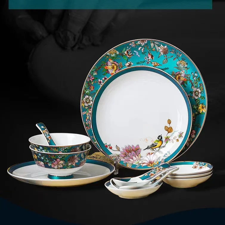 Jingdezhen enamel tableware set high appearance level set Chinese court bowl plate bone China a complete set of noble national s