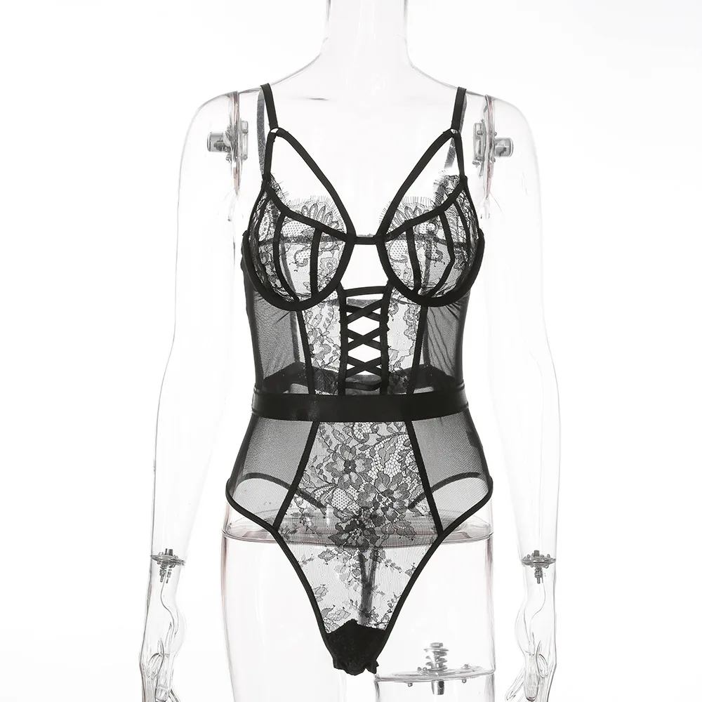 CIVET Lace Hollow Perspective Mesh Sling Exotic Sexy Lingerie Teddy Sexy Women Lingerie Bodysuits