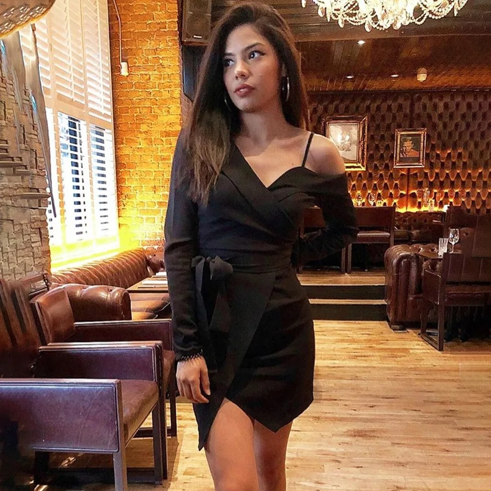 ZC00780 Elegant Spring Clothing Woman Sexy One Shoulder Suit Dress Office Suits Formal Black Causal Dresses For Women Clothes