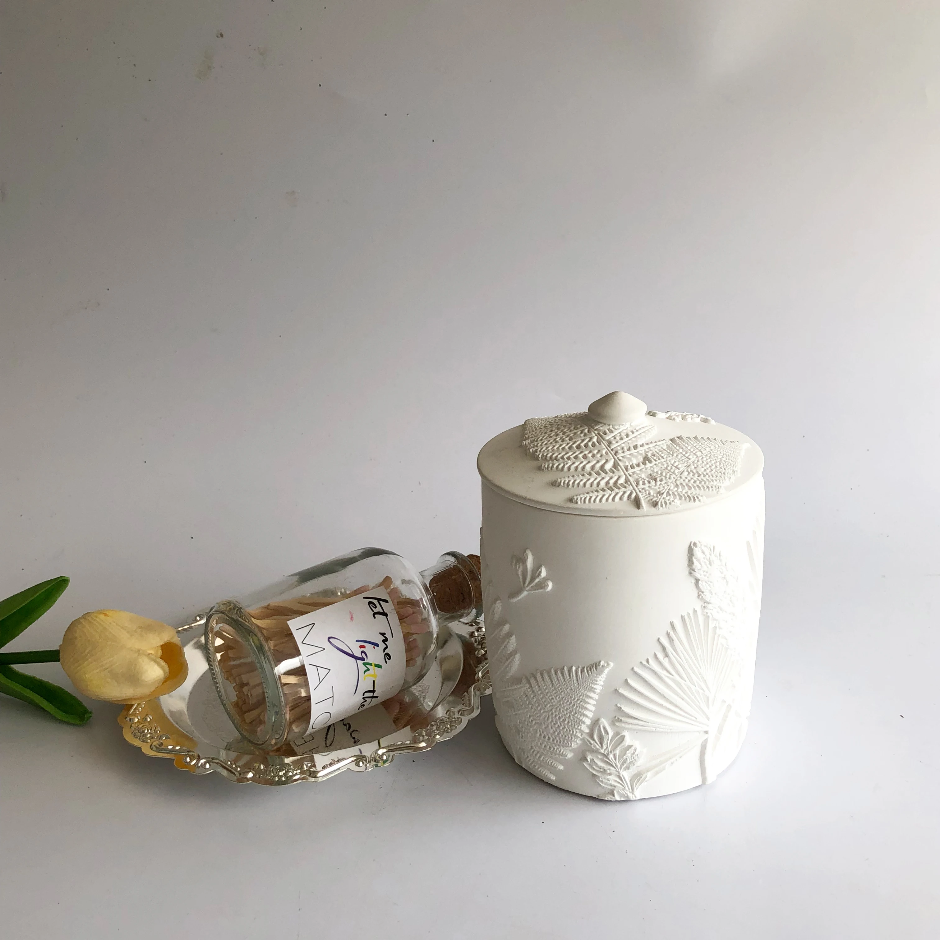 Wholesale Carved Flower Gypsum Scented Candle Natural Soy Wax Home Aroma Candle Gypsum Jar Bottle Scented Candle for Decor