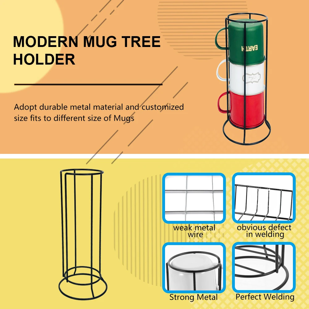 Modern Iron Art Wire Black Espresso Cup Saucer Holder Metal Mug Rack Coffee Mugs Stackable Rack for table Stand