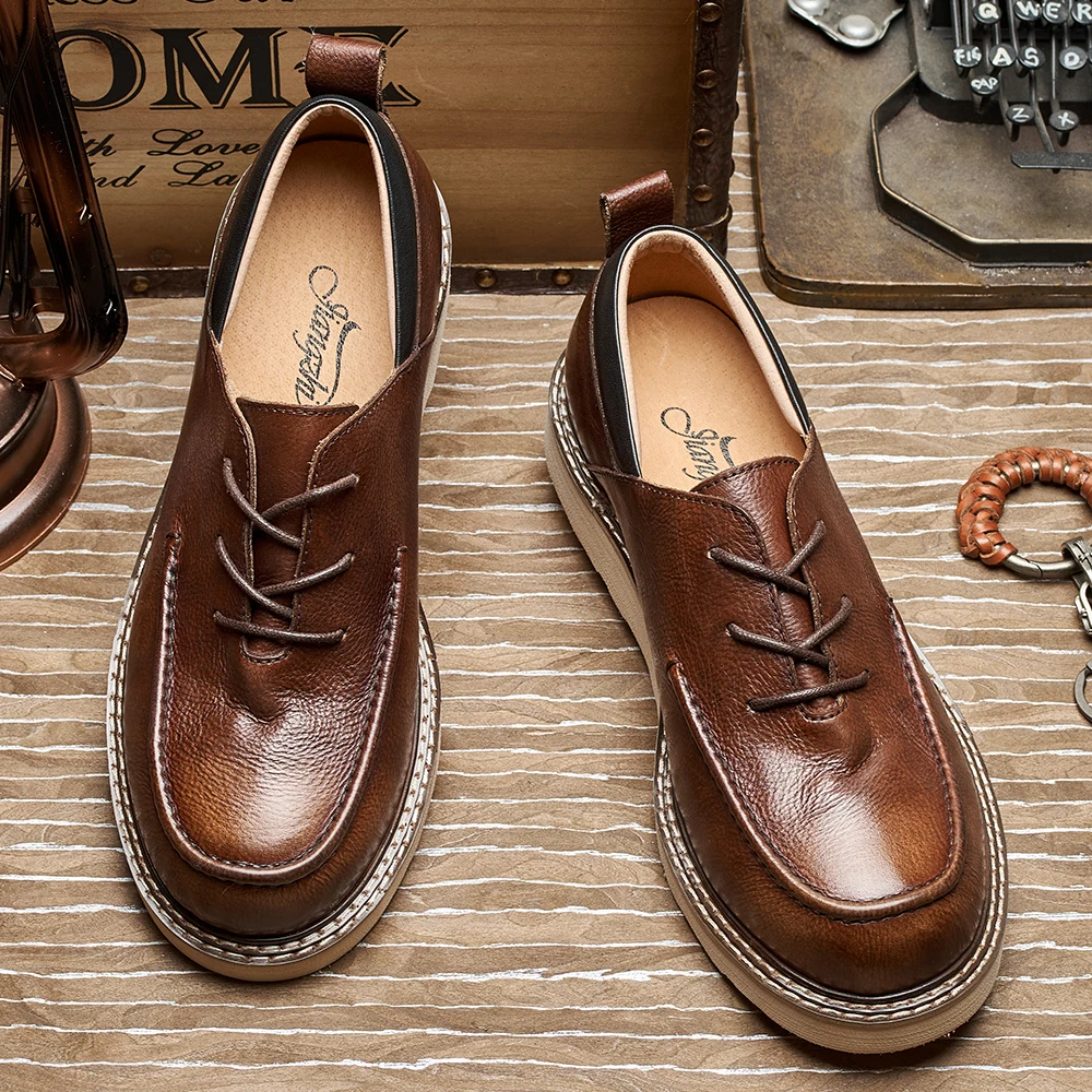 custom logo handmade cow genuine leather lace-up office business walking casual dress shoes for men