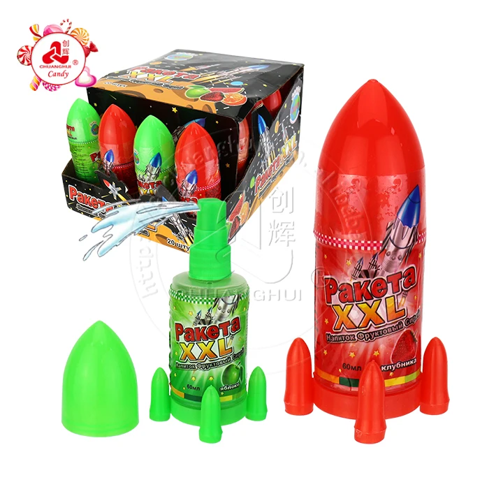 Cartoon big rocket shape spray candy fruit flavor liquid candy
