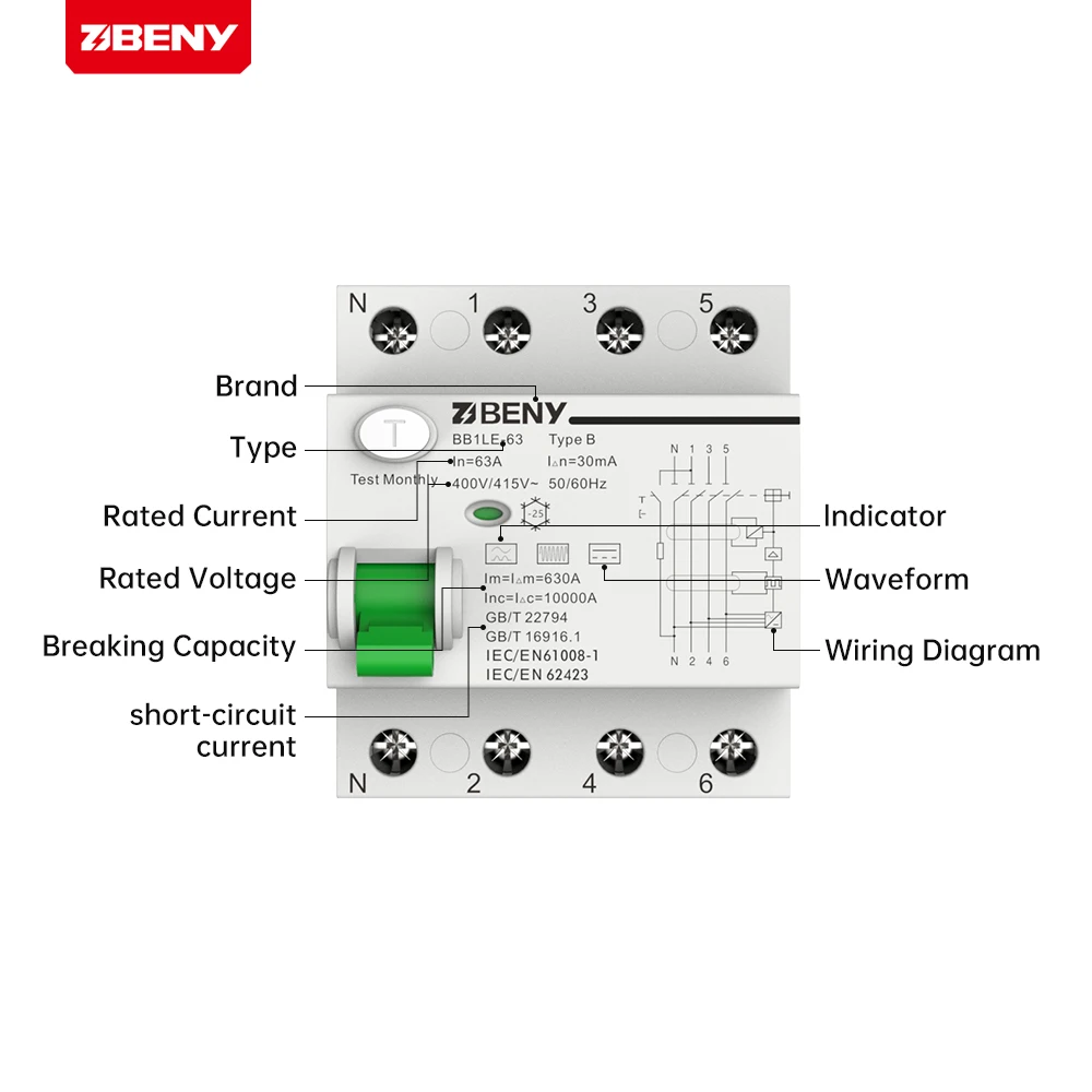 BENY China RCCB 10KA Residual Circuit Device RCD Electronic 30mA 100mA 300mA RCCB4 P 63A With 5 Years Warranty