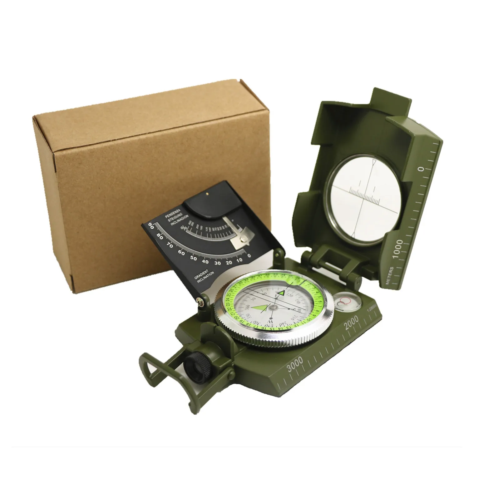 Promotional Outdoor Green Metal Multi Functional Compass Geological Compass High Precision Camping North Needle Compass