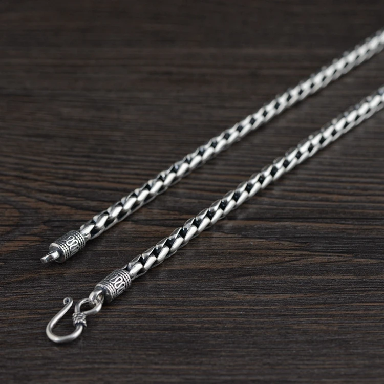 Authentic whip chain hip hop S925 Sterling Silver Chain Jewelry Vintage Thai Silver 5mm Silver Necklace for men