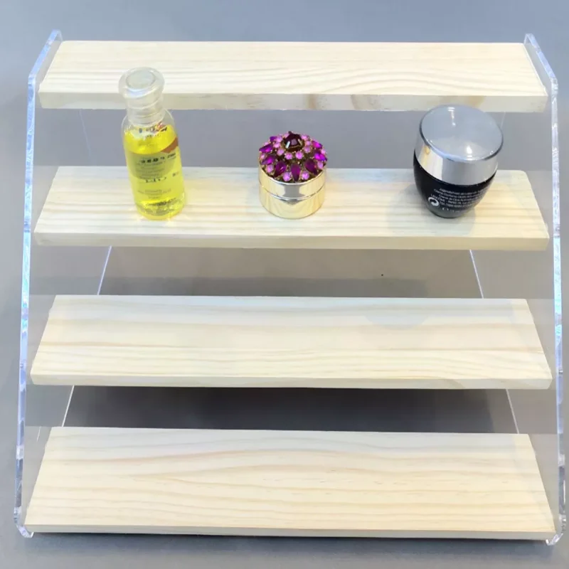 hot selling Acrylic Step Display Riser Clear Counter Top 4 Stepped Shelf Riser wood risers display