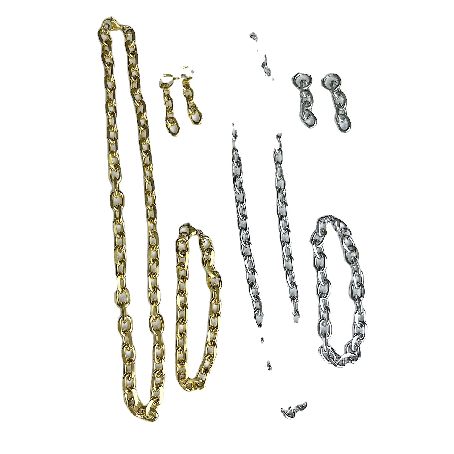 New Arrivals Simple Fashion Stainless Steel Necklace Bracelet Earrings Set Real Gold Electroplating in Furnace for Men