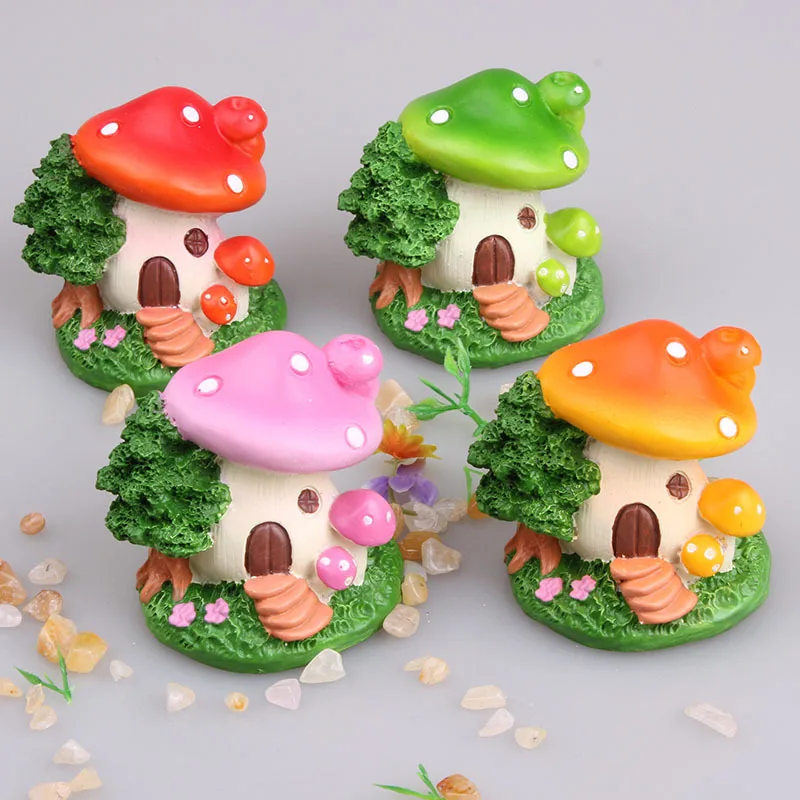 DIY Micro Landscape Colorful Mushroom House Ornament Resin Garden Miniature Statue For Patio Yard Decorations