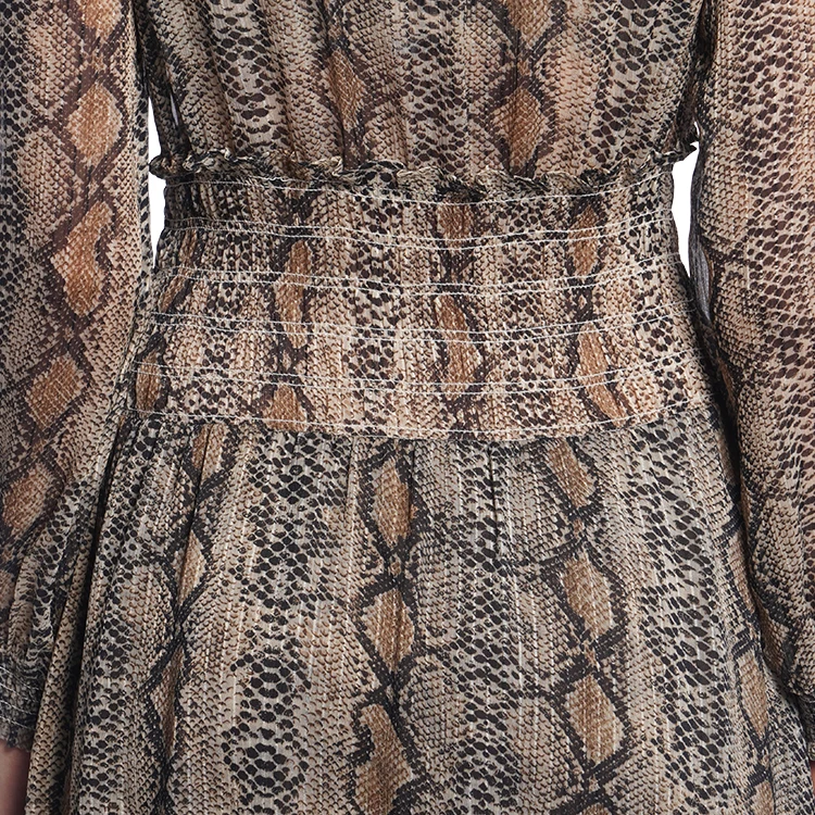 
Urban exotic resort summer dress women v neck bodycon dresses boho shell-polyester georgette snakeskin print 