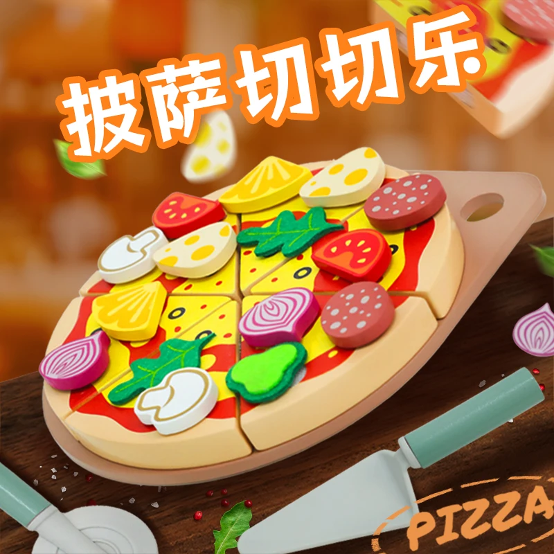 Wooden kids pretend play fruit vegetable cutting pizza toy wood simulation food  kitchen toys for Children cooking role play