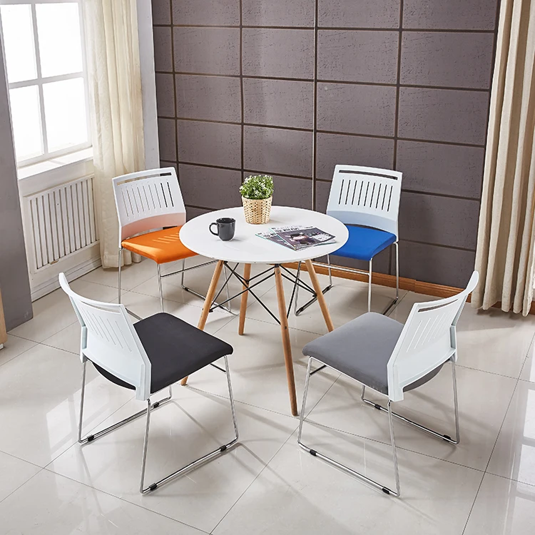 New design high quality best ergonomic PP back fabric cushion home collection dining chair with metal base