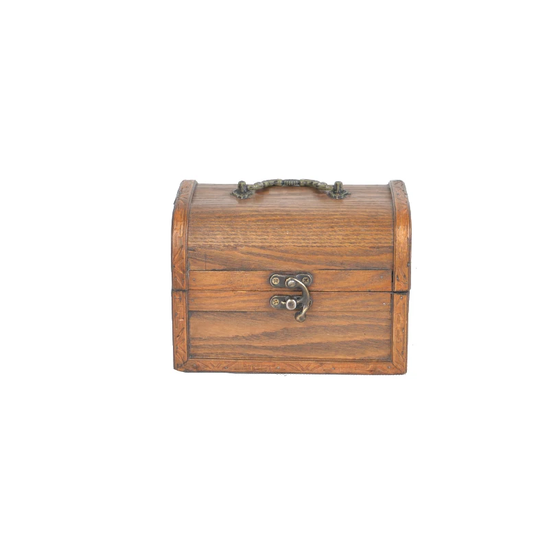 Portable jewelry box lockable wooden treasure box