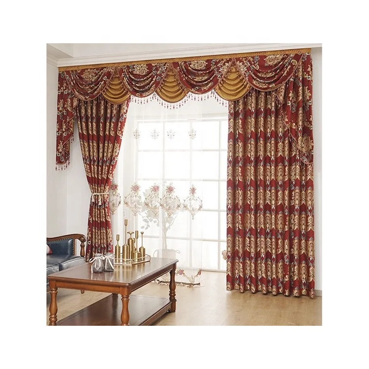 Wholesale Nordic Style Jacquard Chenille Pattern Red Backdrop Drapes Curtains For Events Living Room