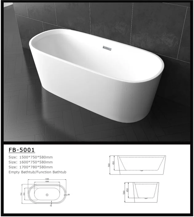 Fabiao Acrylic Solid Surface Stone Free Standing Bathtub Adults Tubs for hotel Bathroom