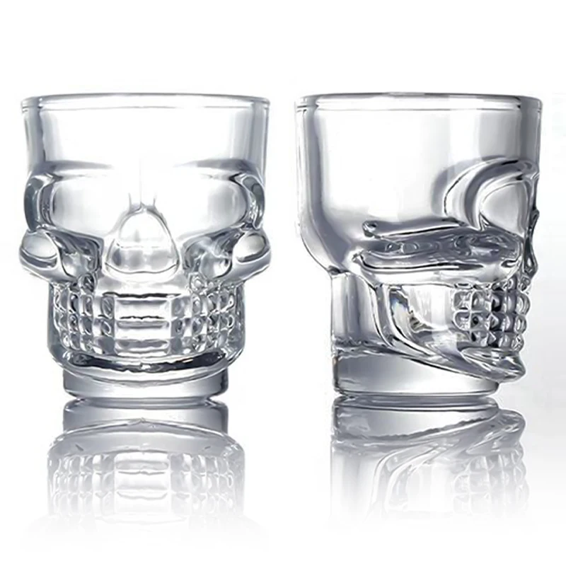 2Oz Skulls Wine Glass Soda Lime Glass Machine Made Wine Cup Transparent Skulls Colored Liquor Shot Glass