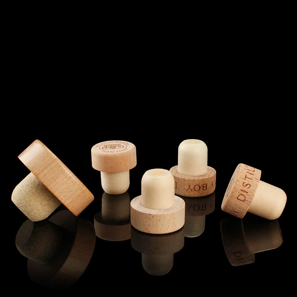 custom engrave bar top wooden glass bottle cork top cap wine stopper