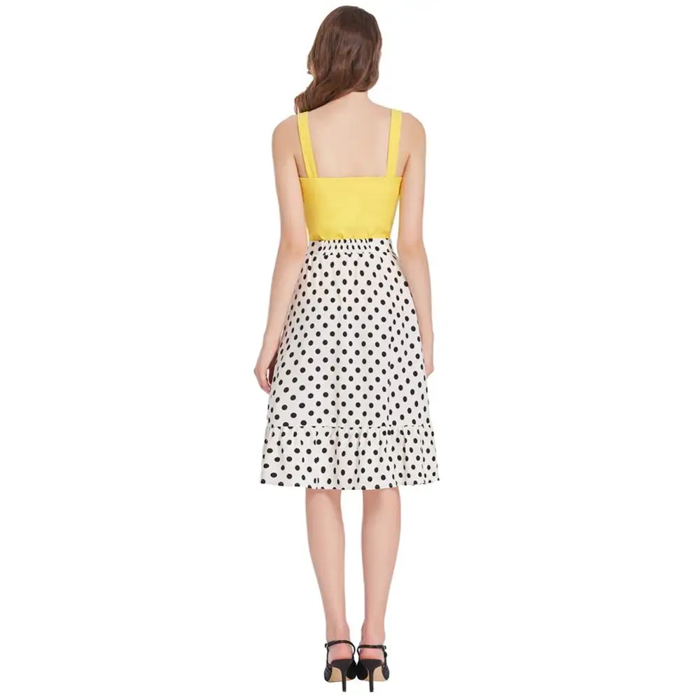 BPS02054 Belle Poque Womens Polka Dots Skirt With Pockets Elastic Waist Flared A-Line Vintage Skirts