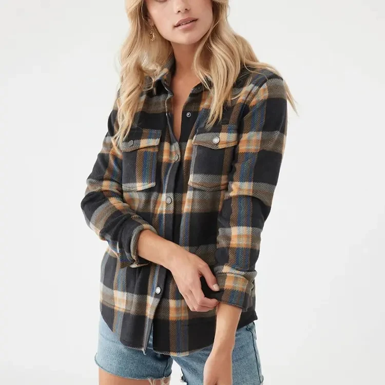 Wholesale Womens Custom Plaid Flannel Shirt Long Sleeve Cotton Flannel Shirts For Women