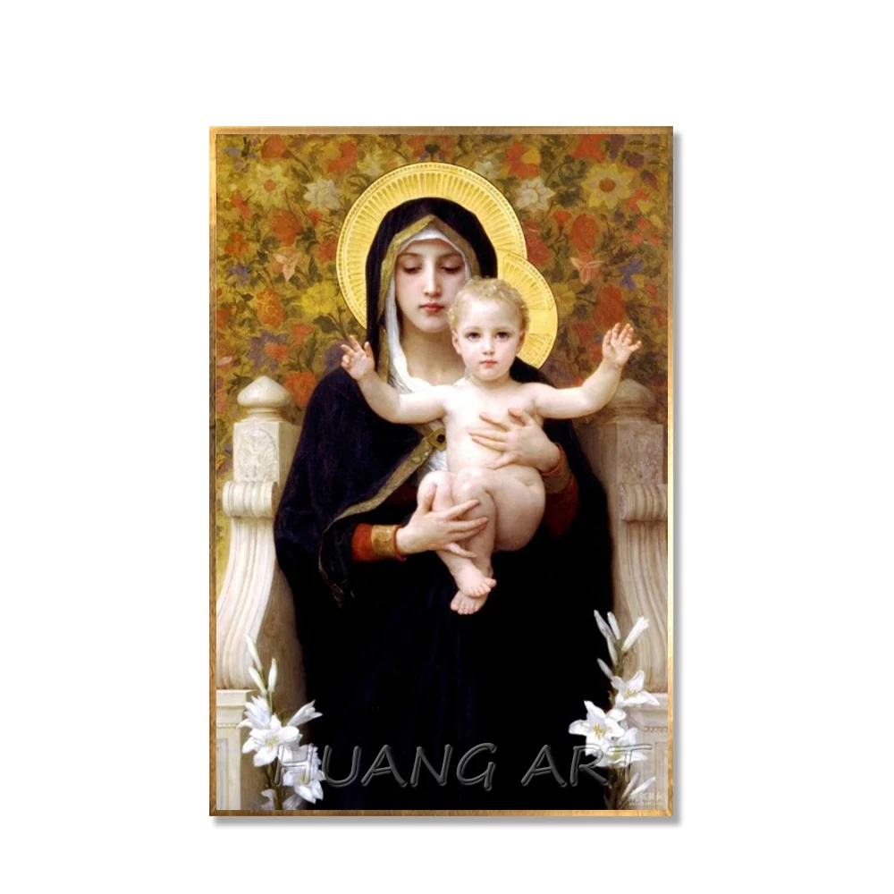 Hand-painted Painting on Canvas Maternal Love Wall Pictures Virgin Mother Held the little Boy Portrait Oil Painting