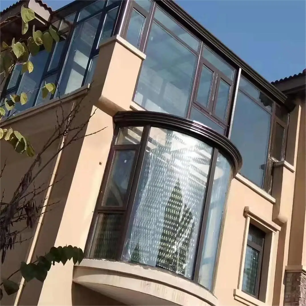 Seamless Welding Curved Window for  Bedroom ,Top Quality Sliding Curved Corner Window With Arc Glass