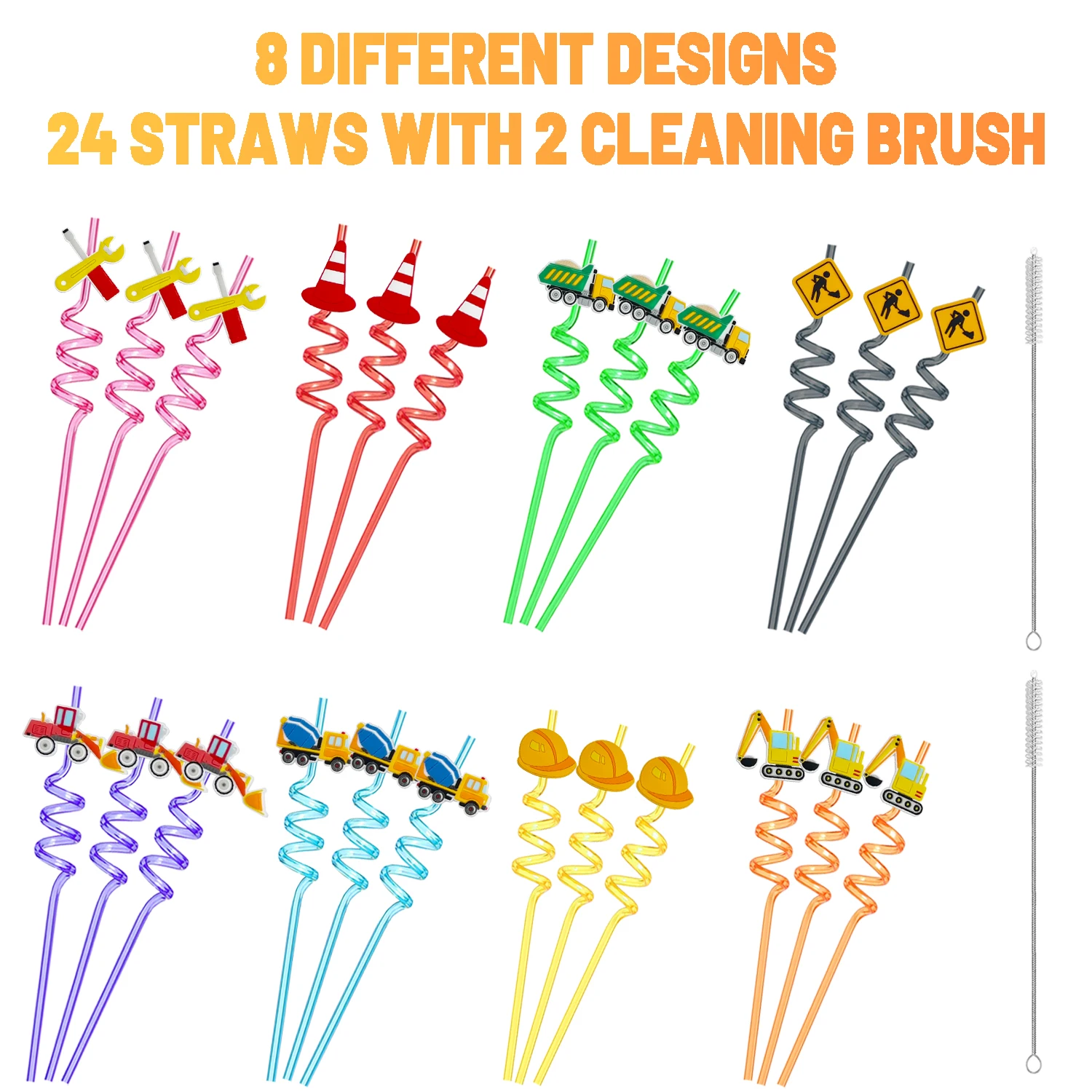 Transportation Car Construction Theme Plastic Straws Reusable Transportation Straws For Party Favors Supplies Gift