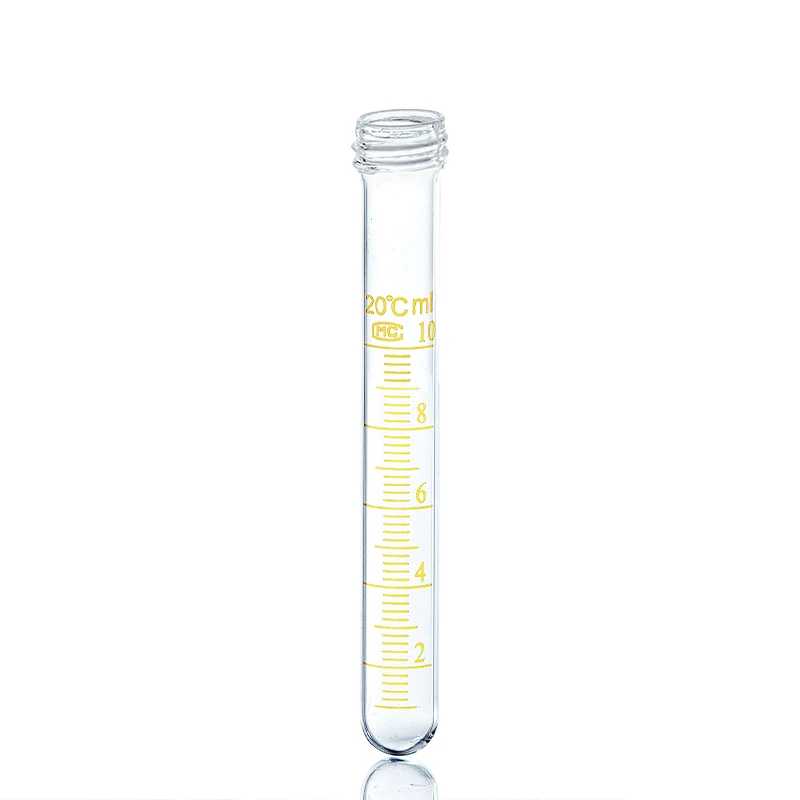 Laboratory 5 10 15 20 25 30 50 100ml Glass Graduated round flat bottom test Tube With thread screw Cap lid