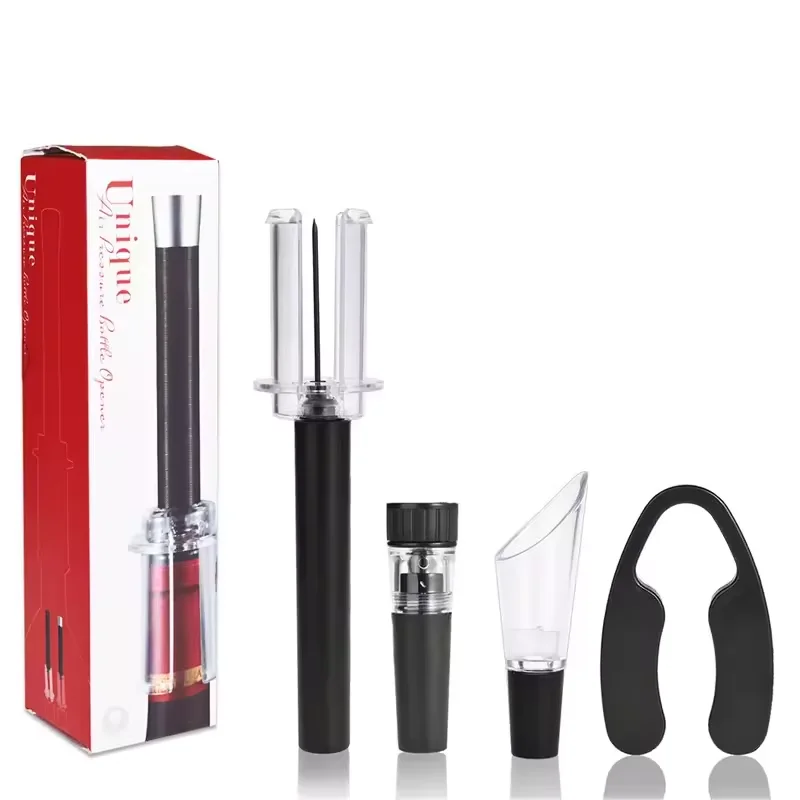 Portable Air Pressure Wine Bottle Opener Set Foil Cutter Wine Pourer & Vacuum Stopper for Wine Lovers