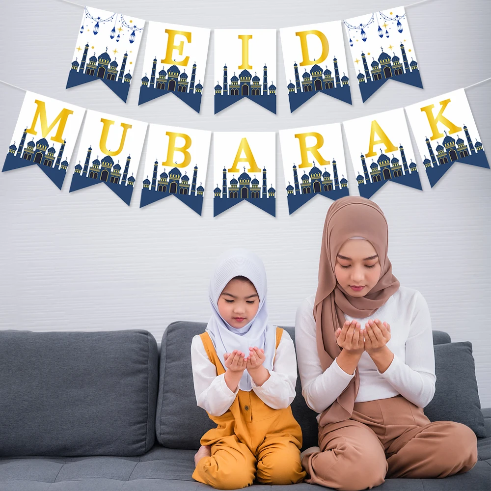 Happy Ramadan Party Decorations Supplies Eid Mubarak Banner Bunting Mubarak Home Mantle Decorations For Fireplace