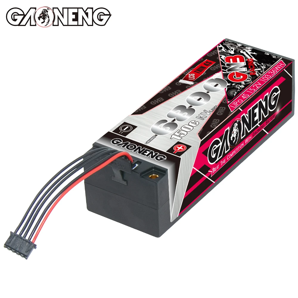 GNB GAONENG 6800MAH 4S 15.2V 150C 5mm Bullet LCG Hardcase RC LiPo Battery for 1:8 1/8 scale RC Car Racing LiHV HV High Voltage