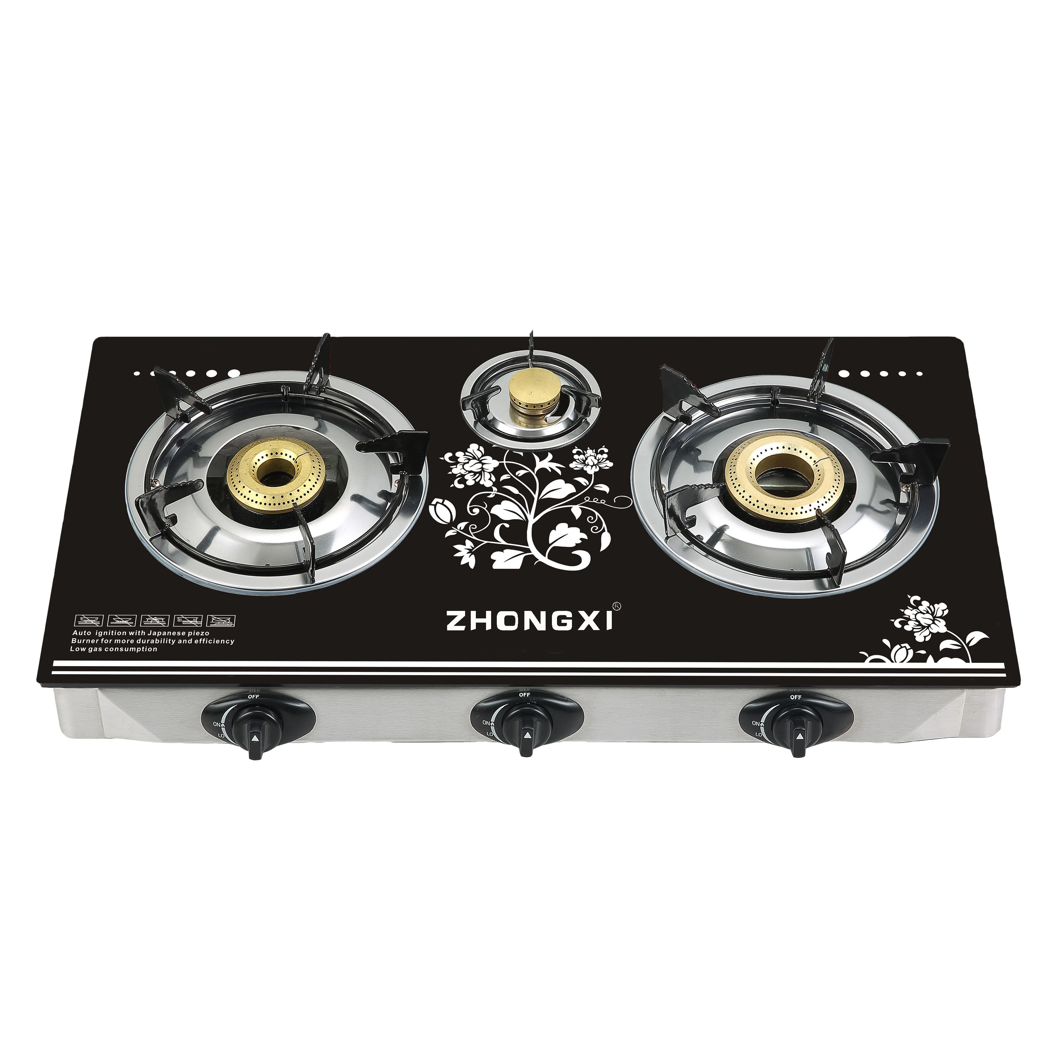 Cheap Tempered Glass Top 3 Three Burners gas stove