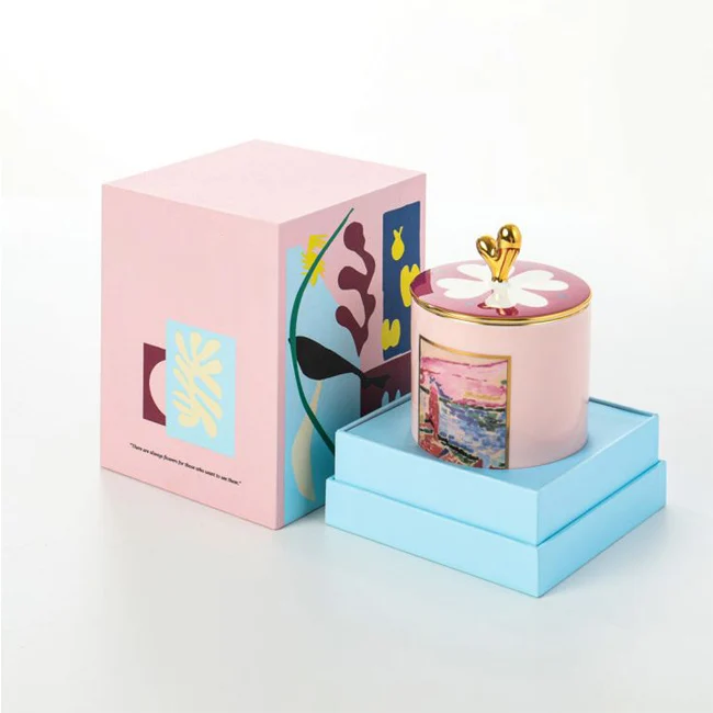 Custom logo Color Luxury Fancy Candle diffuser jar with lid and box packaging 10 Anglo paper candle packaging box
