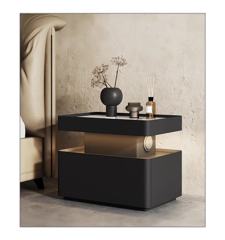 Smart Microfiber Multi-functional Bedside Table Home Furniture Bedroom Modern Slate Top Nightstand Bedroom Cabinet Solid Wood