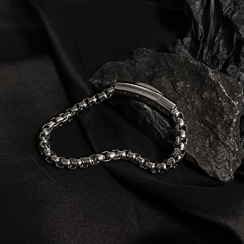 High Quality Square Pearl Bracelet Stainless Steel Mens Chain Silver Gold Black Bangle Bracelet For Gift