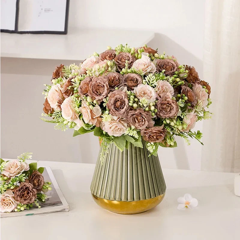 Vintage Artificial Silk Flowers High Quality Autumn Peony Cuckoo Christmas Peony Bouquet Artificial Flower Wedding Decoration