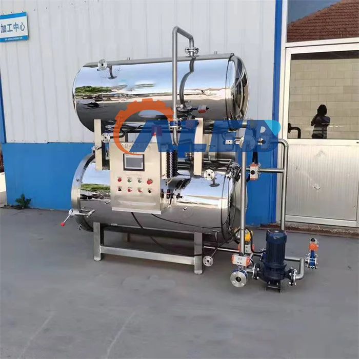 horizontal pressure steam vapor water spray olive beef meat tuna food canning pouch jars pouch