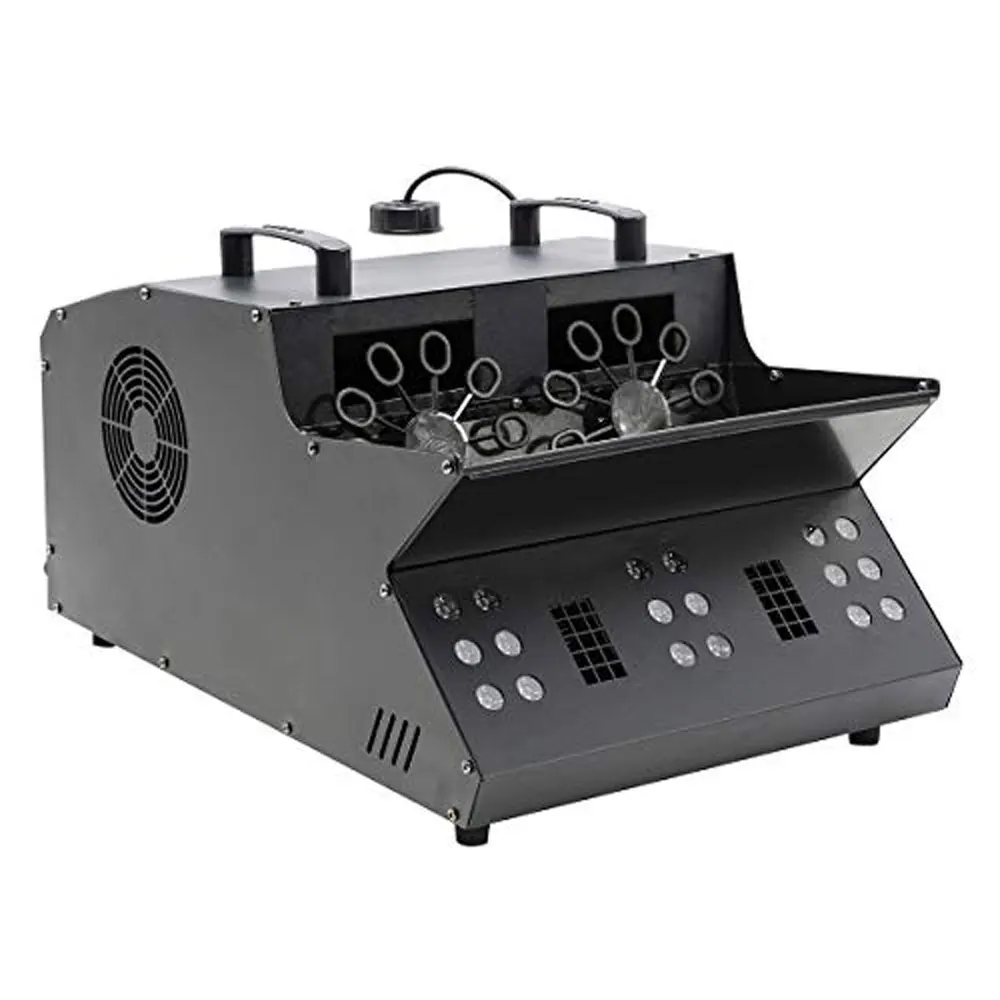3000W Stage Bubble Fog Machine with LED Lights 3 In 1 Double Bubble Fans DMX Stage Machine Stage Effect w/Wireless Remote