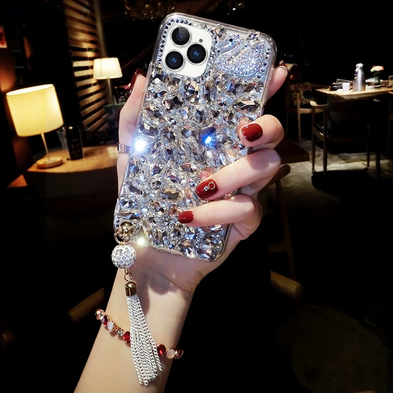 Aesthetics Trendy Bling Glitter Mobile Cell Phone Case Back Cover with Resin Diamond for iphone 6 7 8 x xs 11 12 mini pro max