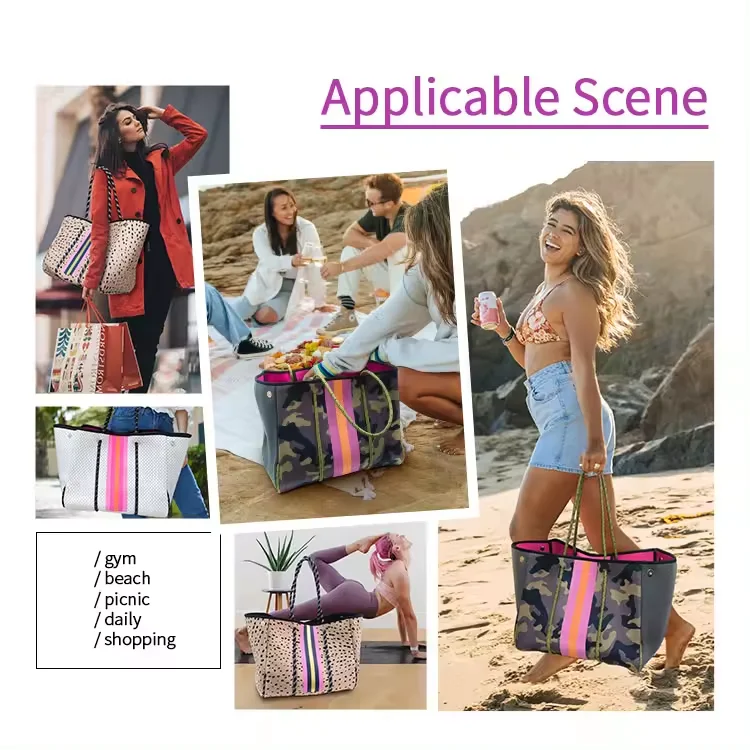 Neoprene Tote Purse Top Quality Hot Selling Neoprene Perforated Beach Bag Ladies Large Travel Tote Bag