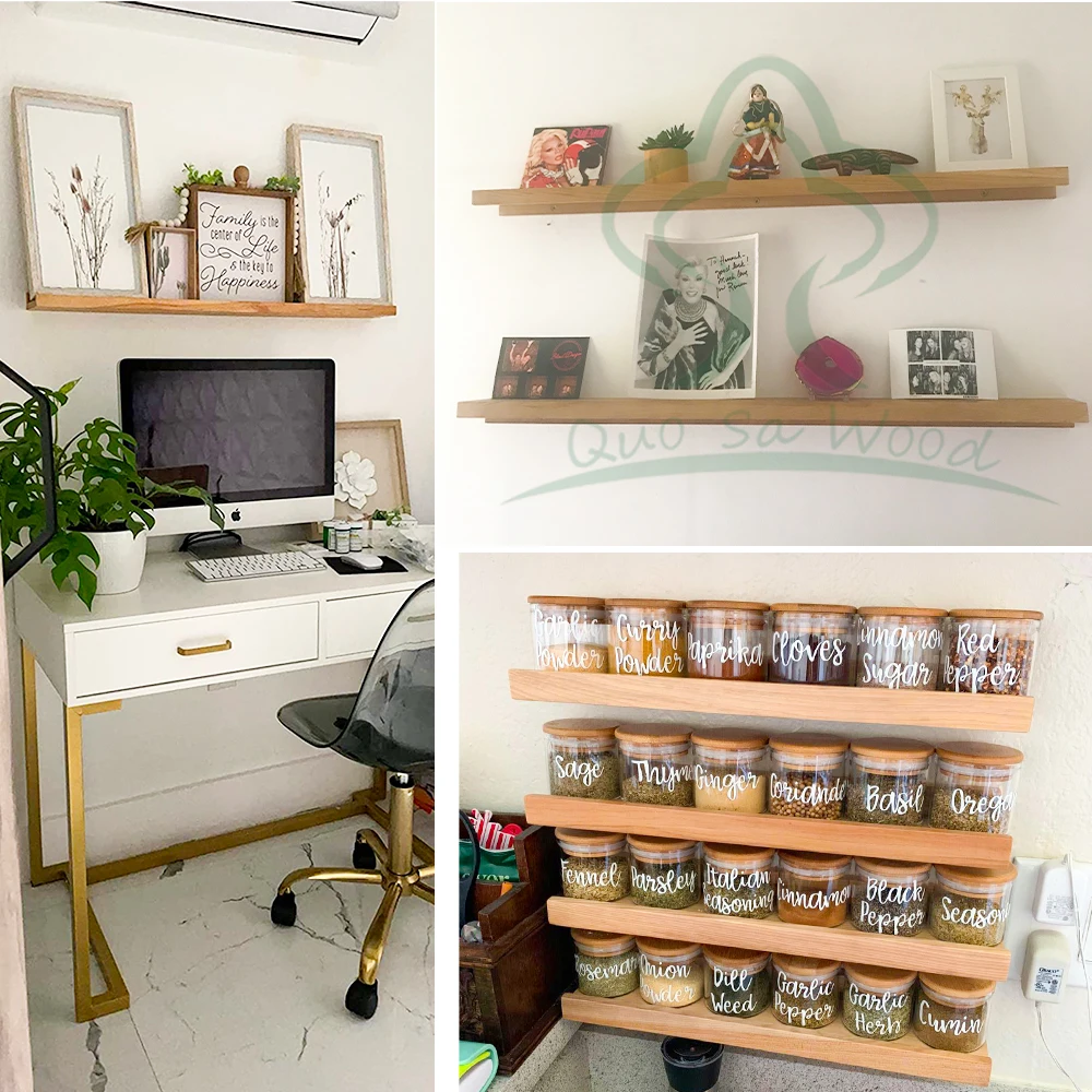 Natural Wood Book Shelves Wall Mounted Rustic Wooden Bookshelf Picture Ledge Shelf For Bathroom Storage Kitchen Rack