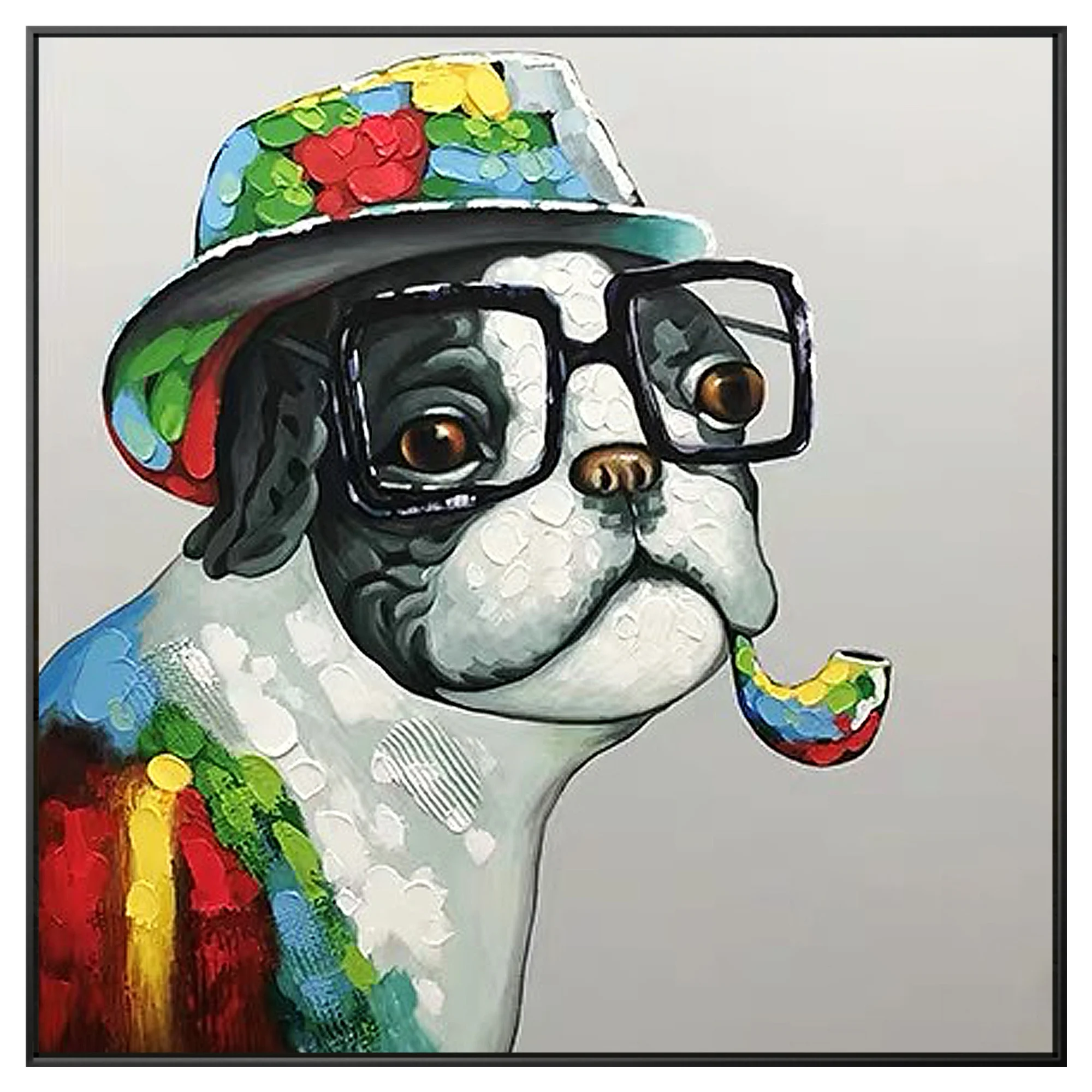
Pop art painting glasses dog handmade yellow red green animal acrylic painting wall Art pictures for living room home decor 