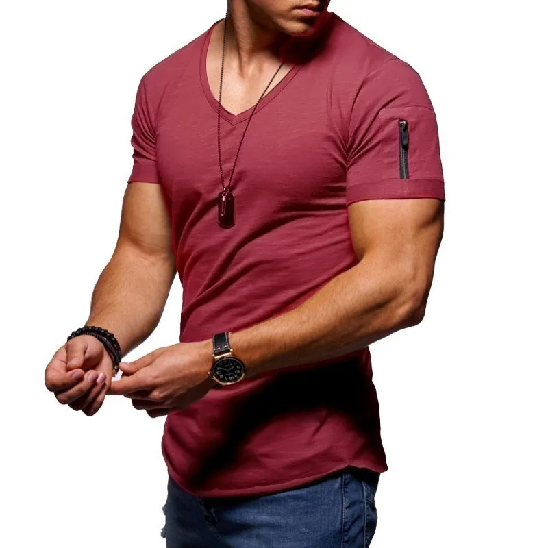 Hot Selling High Quality Customized Design Optional Color V Neck Tshirt for Men