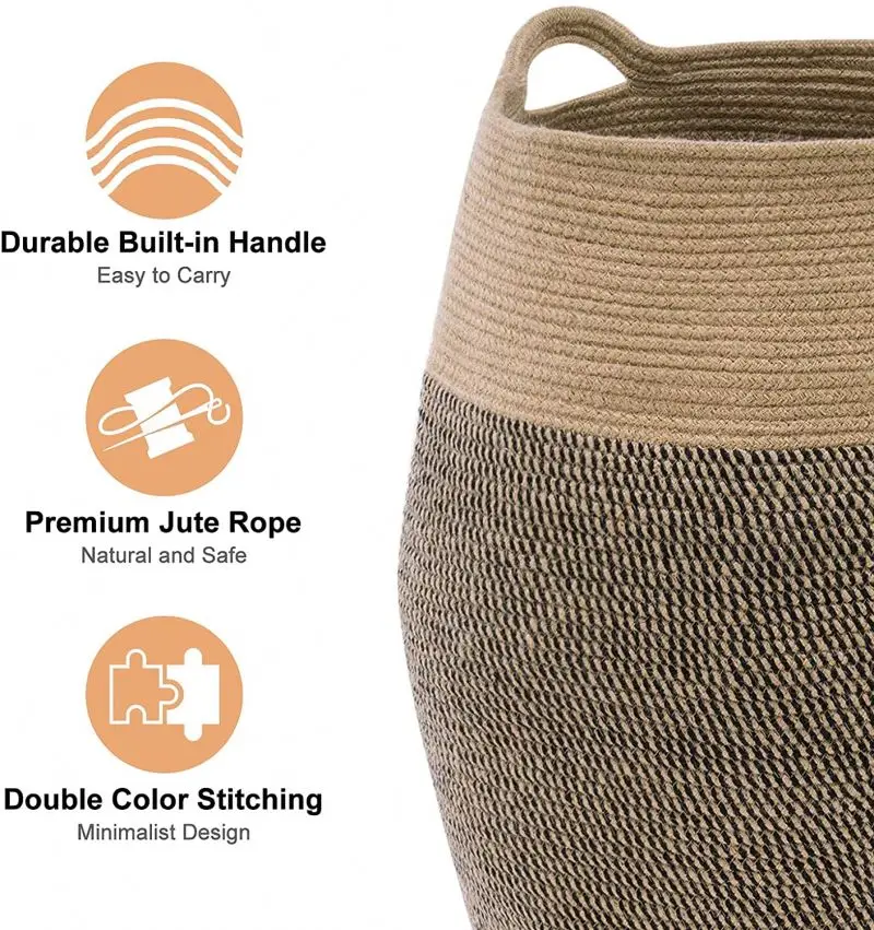 Natural colour handmade 100% cotton rope storage basket Modern Woven dirty Storage Basket Laundry Basket For Floor Indoor