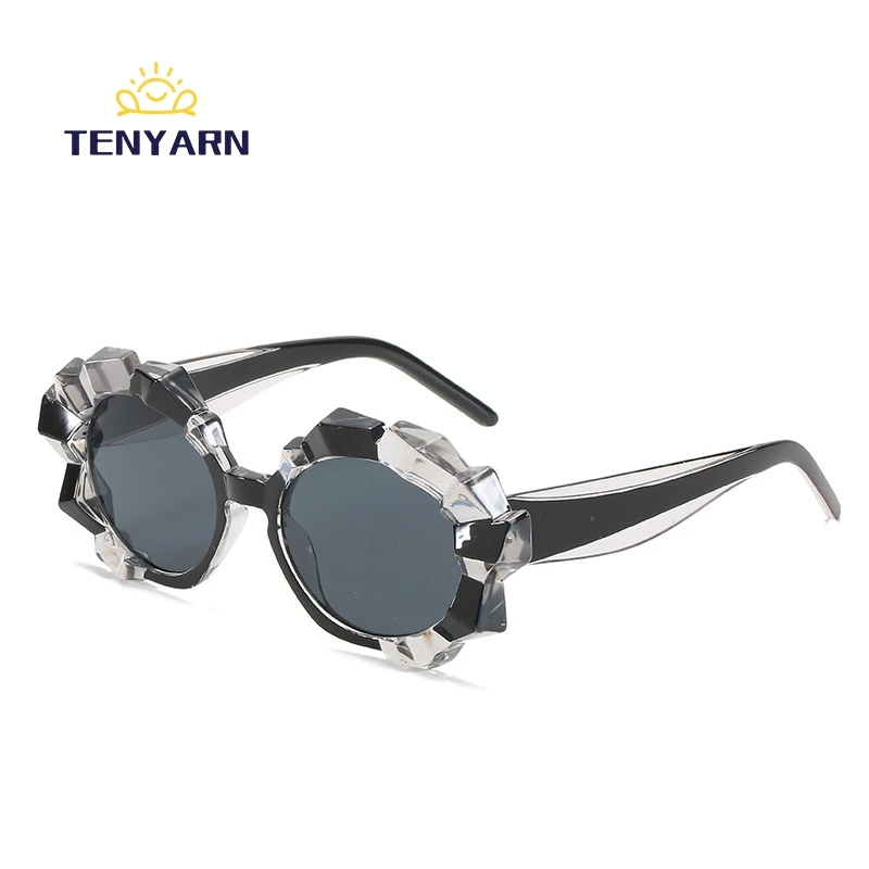 Tenyarn Irregular Clear Frame Round Sun Glasses For Women Brand Blue Gray Sunglasses Men Hip Hop Eyewear Pink Shades